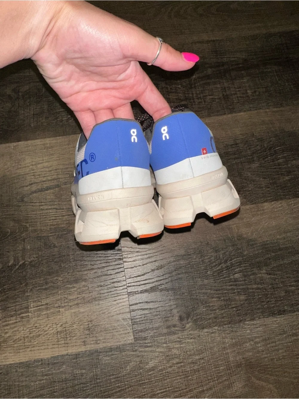 On Running Kids Sneakers in Light Gray with Blue and Orange Accents